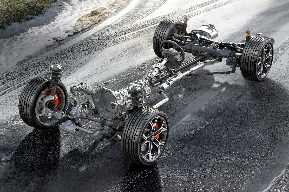 Deze uitsparing in de vloer van de achterbank is bedoeld voor de as