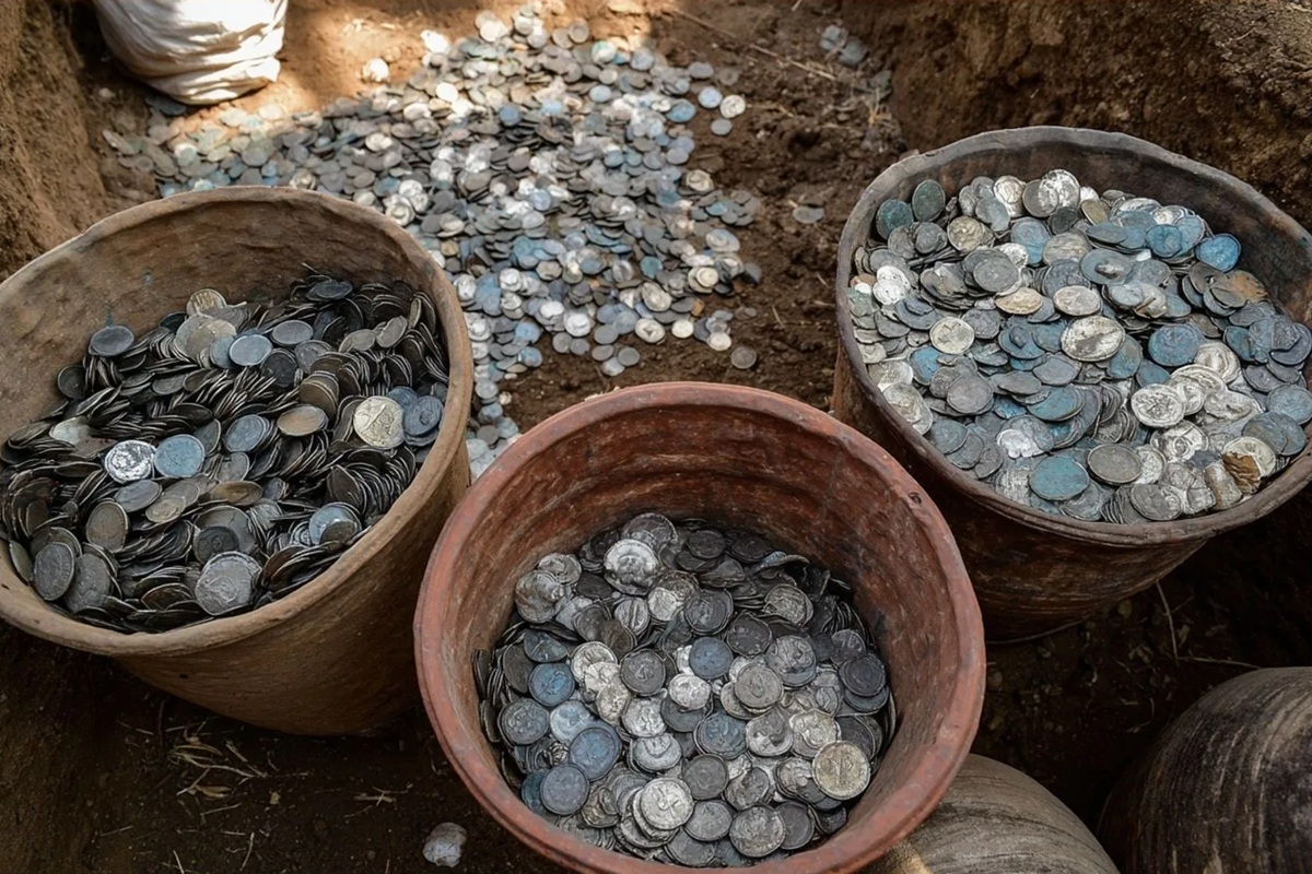 De munten, begraven in amforen en in totaal meer dan 40.000 stuks
