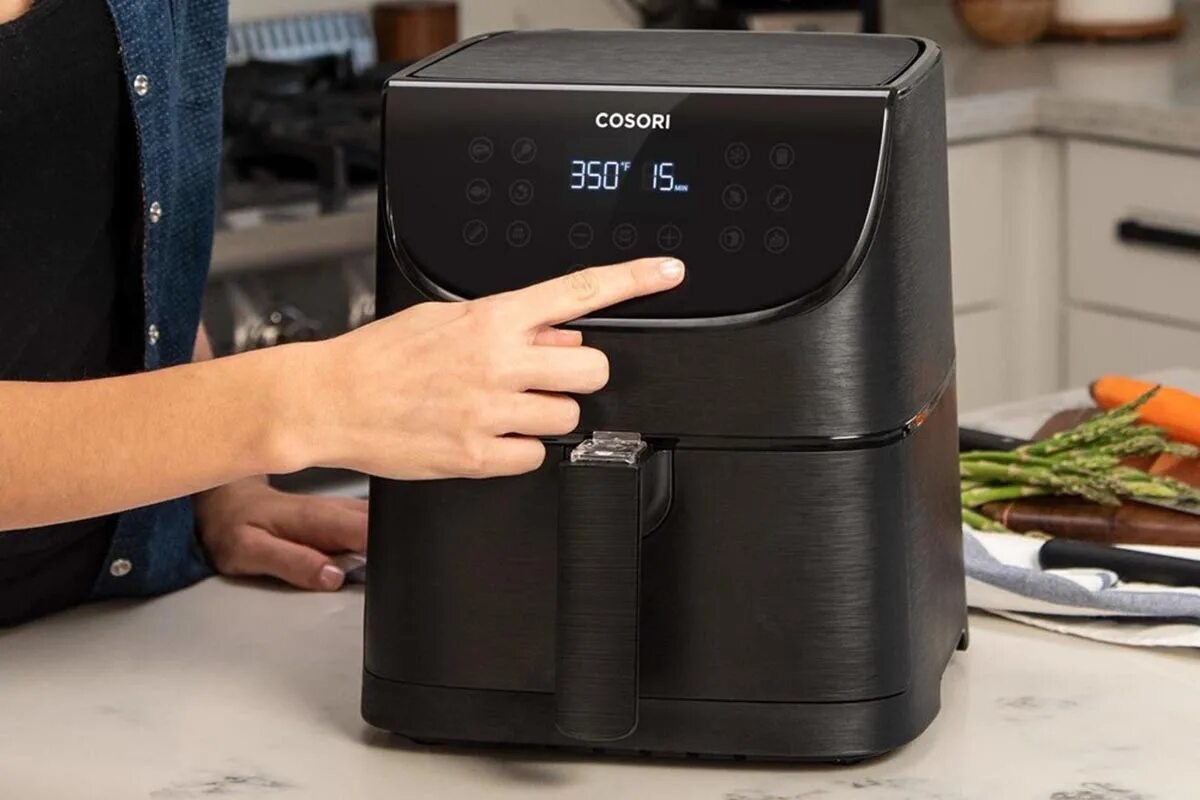 heteluchtfriteuse en bereide gerechten