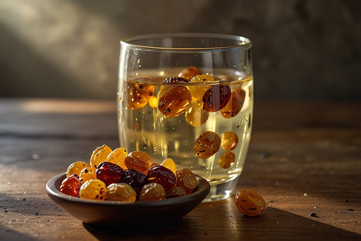 rozijnen met water worden omgezet in wijn