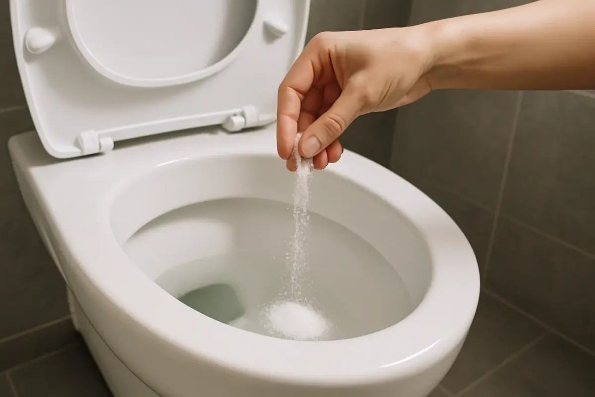 strooi zout in het toilet