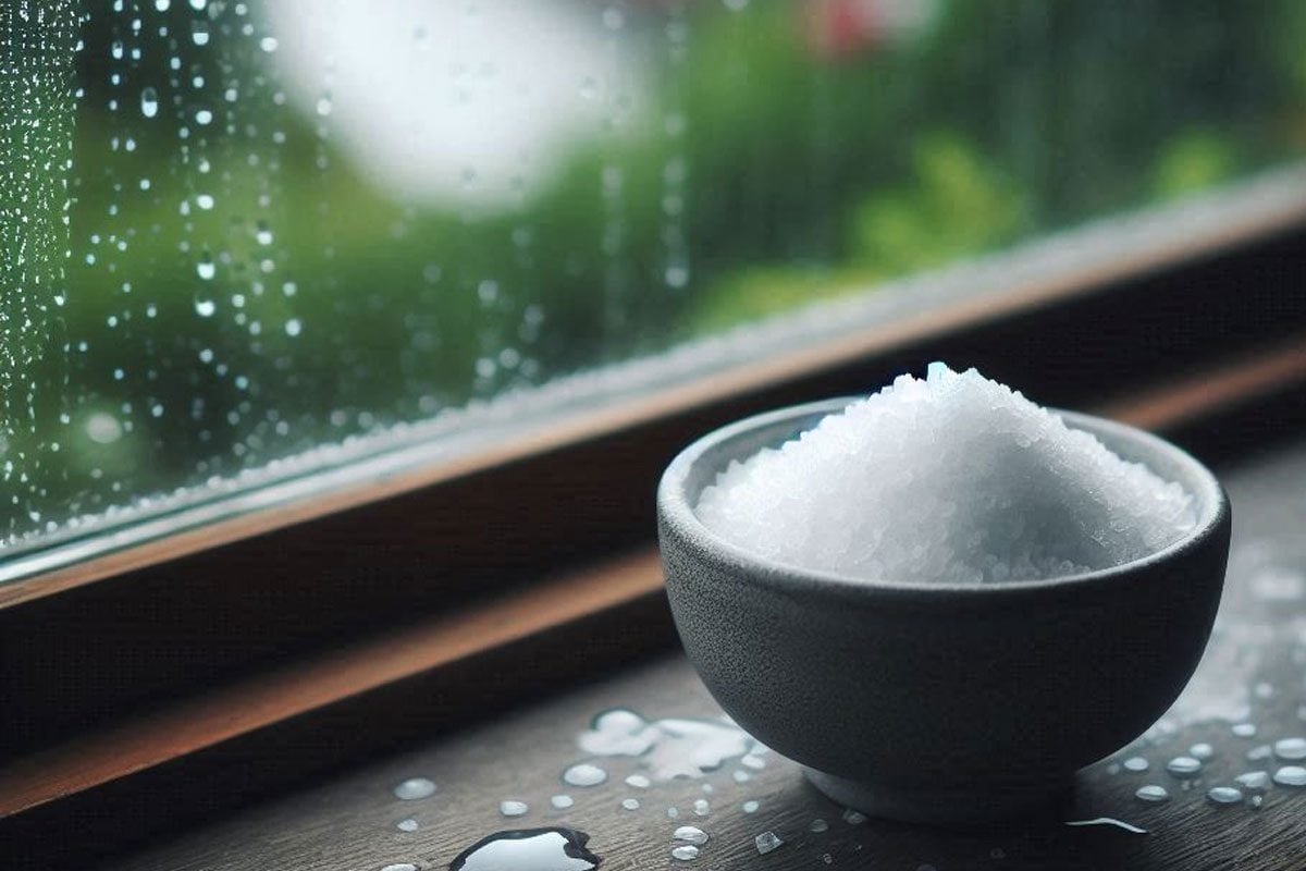zout op de vensterbank beschermt tegen vocht