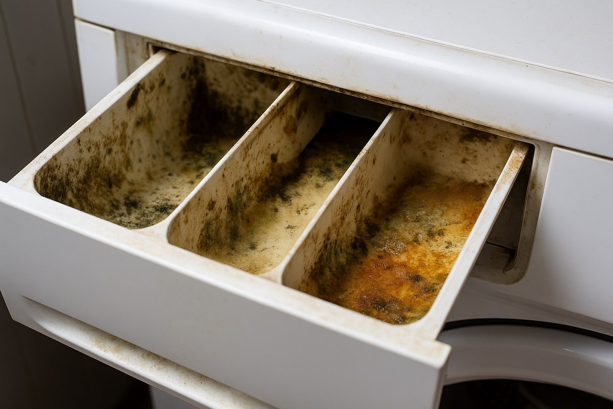 vuile wasmiddellade in de wasmachine