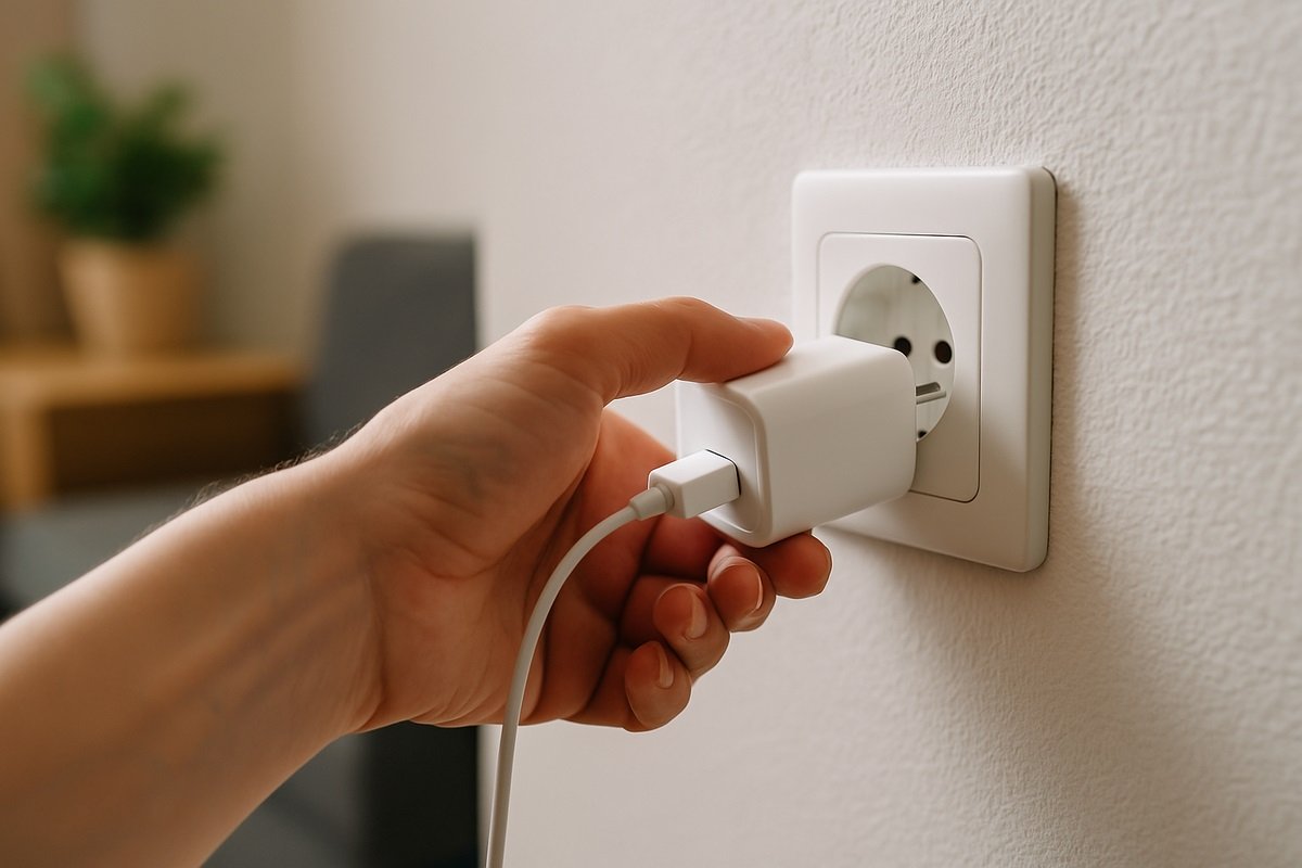 steek de oplader in het stopcontact