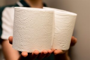 Eerst pak je een ongebruikte rol toiletpapier – kies een simpele, ongeparfumeerde variant om geen extra geuren toe te voegen.